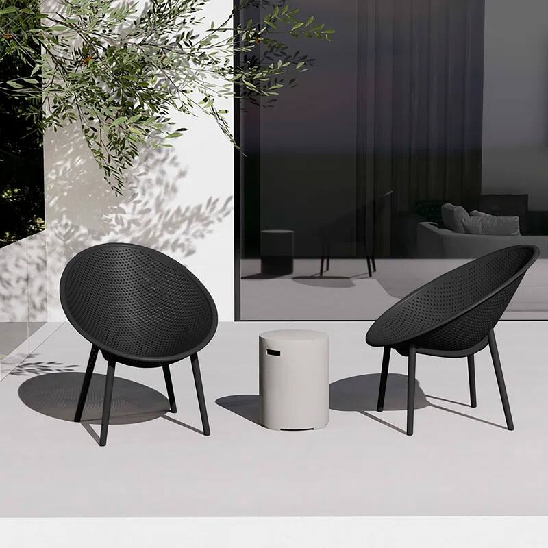Set of 2 Modern Plastic Lounge Chair Plastic Legs with Polka Dots Spot Breathable for Patio Outdoor or Indoor Use