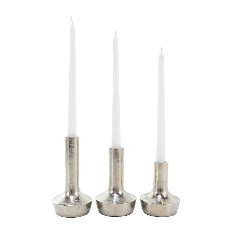 Silver Aluminum Metal Candle Holder with Rounded Bases (Set of 3)