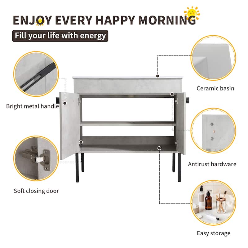 Beingnext 24"/30"/36" Bathroom Vanity with Sink, Freestanding/Floating Bathroom Vanity with Soft Close Door and Adjustable Shelf