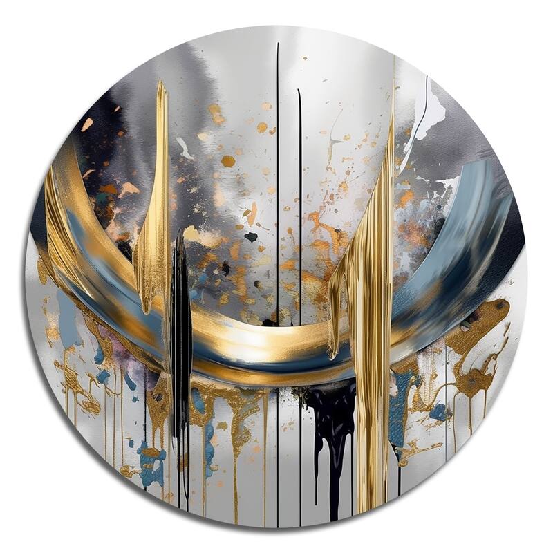 Designart "Shapes And Lines Abstract Marble III" Abstract Marble Metal Round Wall Art