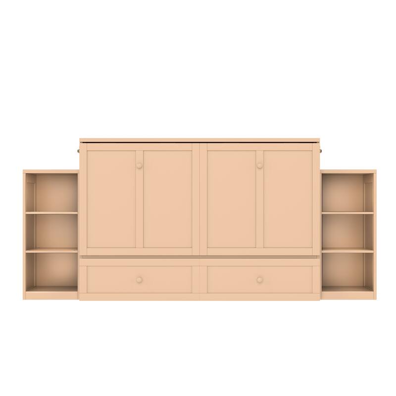 Roomfitters Murphy Bed with Storage Drawers and Shelves, Solid Wood Wall Bed Cabinet