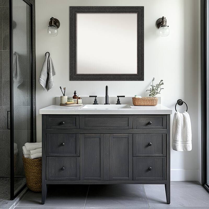 Attic Aged Non-Beveled Wood Framed Bathroom Vanity Wall Mirror