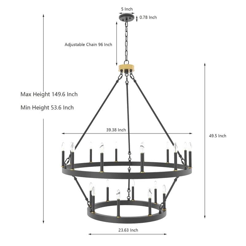 Acroma 20-light Modern Farmhouse 40In Round Wagon Wheel Chandelier with UL