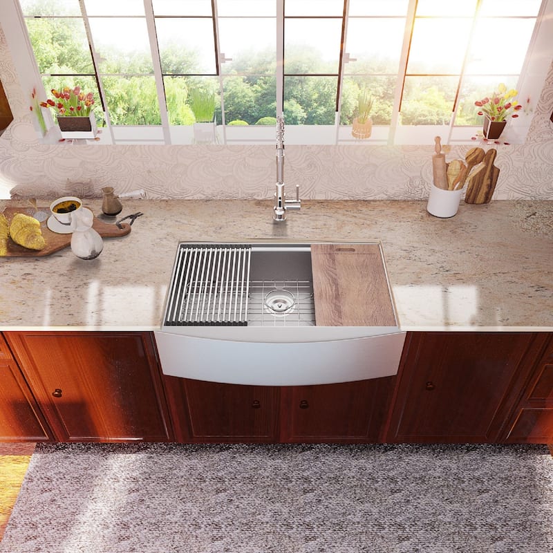 Lordear 33/30/36 inch Farmhouse Kitchen Sink Workstation Single Bowl Stainless Steel Sink Basin