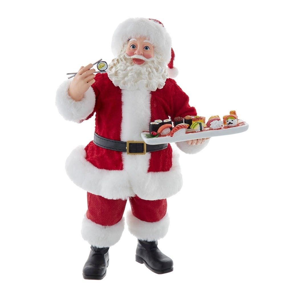 Kurt Adler 10.5-Inch Fabriche Santa with Sushi Platter