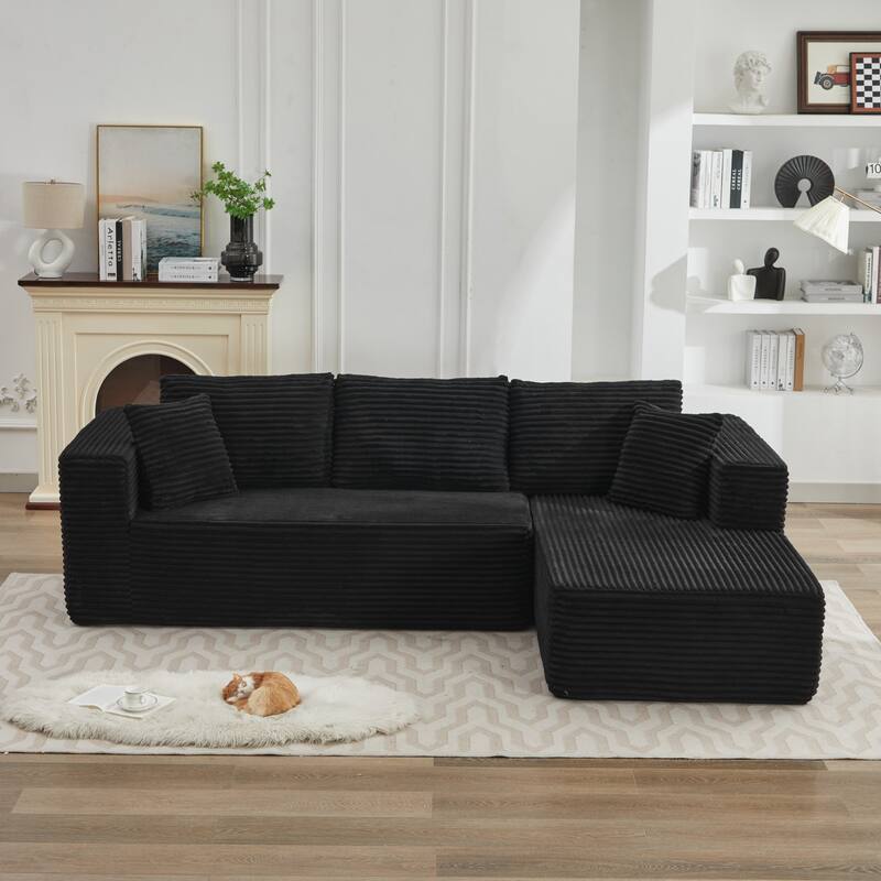 Modular Sectional Sofa with L-Shape Chaise, Oversized Corduroy Upholstered Cloud Sofa, Deep Seat Sofa with 2 Throw Pillows