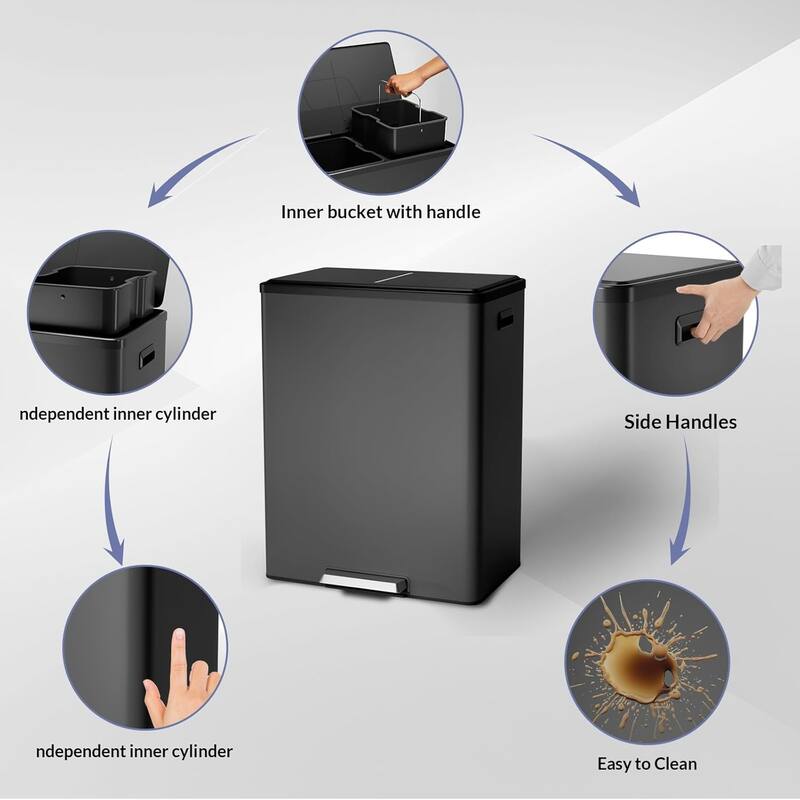 16 Gallon/60 Liter Dual Compartment Trash Can with Double Removable Inner Bucket