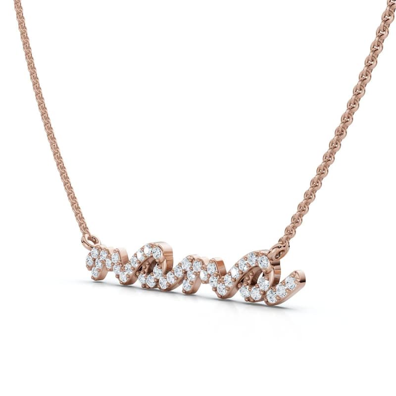 Bliss Diamond Diamond Script Mama Pendant Gold Necklace 1 1/2" Wide Lab Grown - Rose