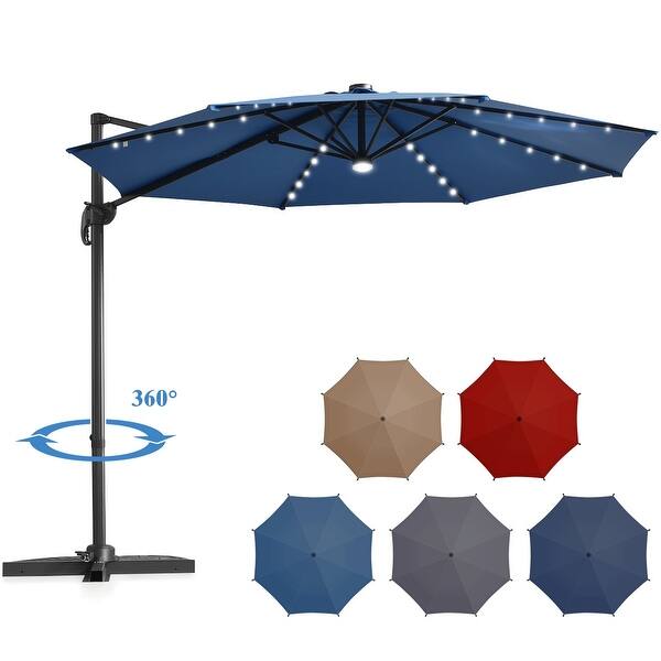 Shop Black Friday Deals On Costway 10ft Solar Led Cantilever Offset Patio Umbrella 360dgrees Overstock 31576091