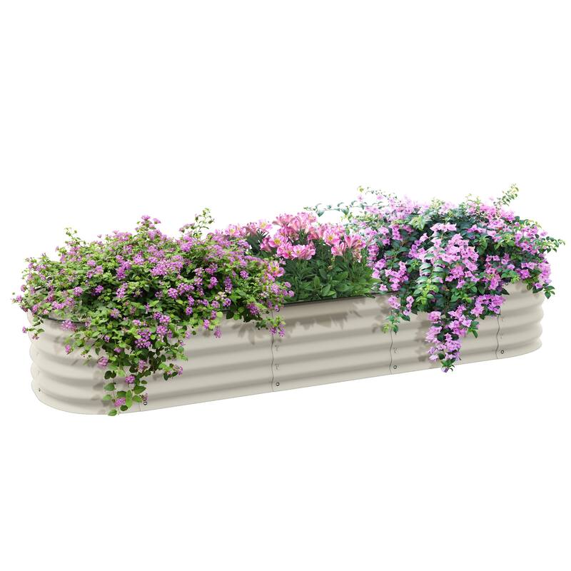 Expandable Raised Planter with Rubber Safety Edging and Self-Draining - White
