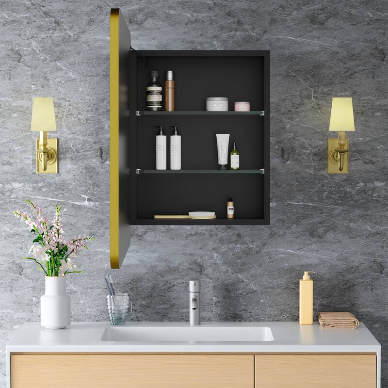 Aris Recessed/Surface Mount Bathroom Medicine Cabinet with Mirror and Lights, Dimmable, Adjustable Shelves, Fast Defogging