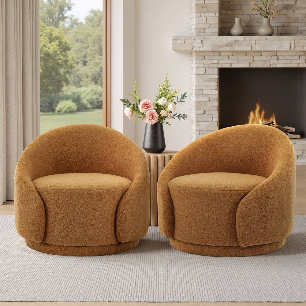35" Wide 2 Set Velvet/ Boucle Barrel Swivel Chair