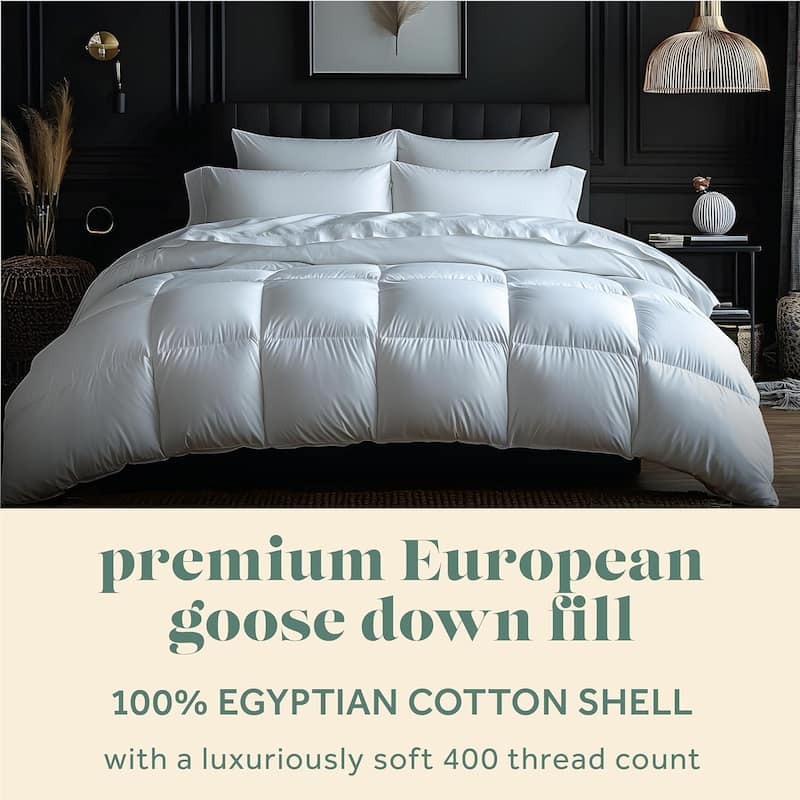 European Goose Down 650 Fill Power Comforter, Egyptian Cotton 600 TC Cover