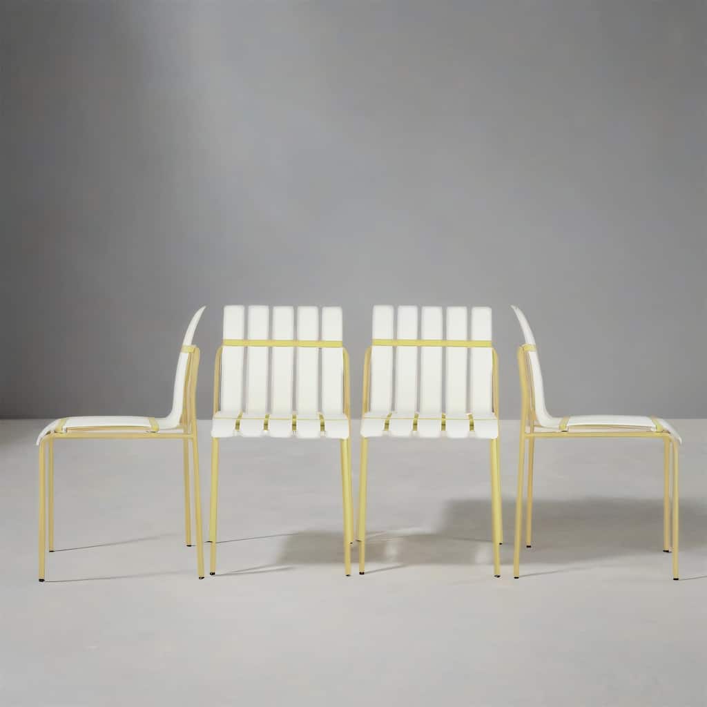 Modern Striped Chairs with Waterproof PP Seats & Metal Legs, 4-Pack