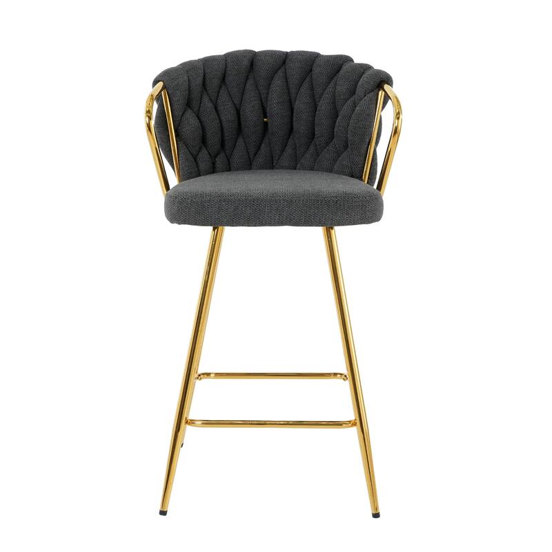 Bar Stools Set of 2, Kitchen Island Bar Chair with Back, Upholstered Low Bar Stools with Footrest and Metal legs