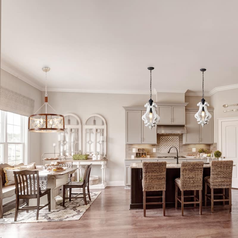Oaks Aura Rustic Wood Pendant Light Kitchen Island Light, Farmhouse Hallway Chandelier, Dining Pendant Light