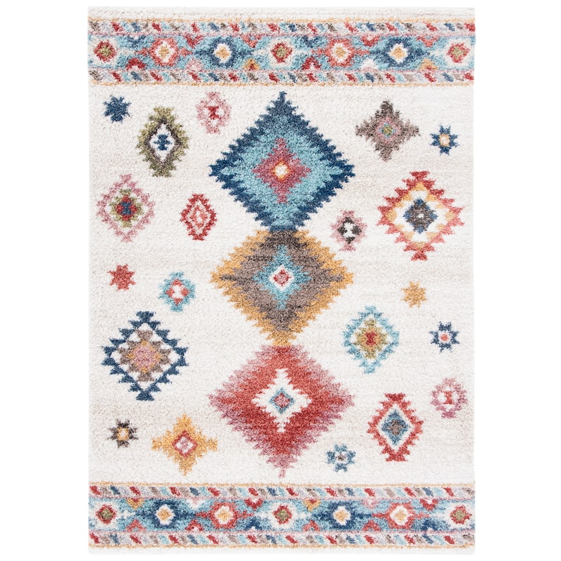 SAFAVIEH Calista Shag Juna Abstract 1-inch Thick Rug - 6'7" Square - Ivory/Blue