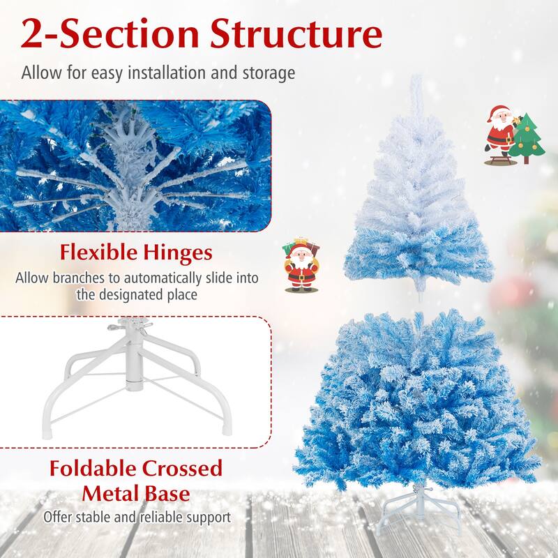 Gymax Artificial Christmas Tree Hinged Snow Flocked Xmas Tree w/ Lush