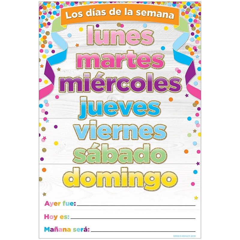 Shop Chart Spanish Days Of The Week Dry Erase Surface On Sale Overstock 26618714