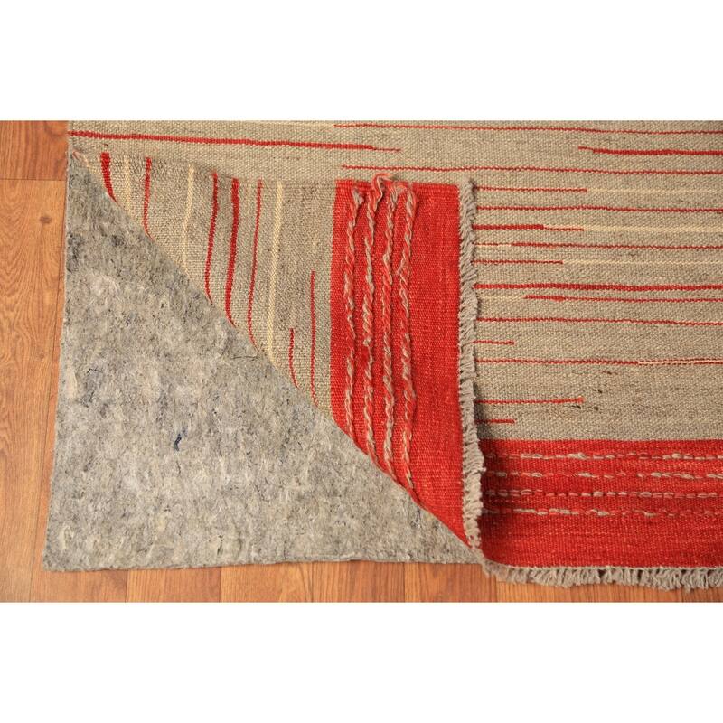 Striped Wool Kilim Oriental Large Rug Wool Carpet - 10'0"x 13'8"