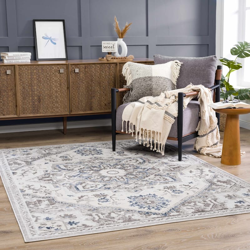Hauteloom Calum Living Room, Bedroom Area Rug - Farmhouse - High Pile - Pink,Gray - 7'9" x 9'6"