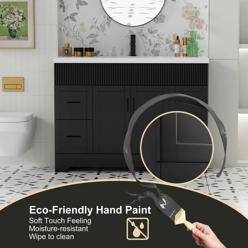 Modern 24/30/36/48" Wave-Line Bathroom Vanity Set with Sink & Faucet