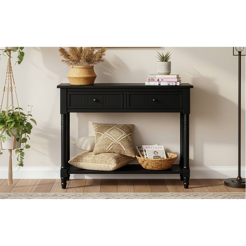 Traditional Design Console Table with Drawers and Shelf