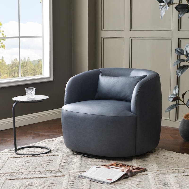 KINWELL 2-Piece Faux Leather Living Room Sets - 1 Swivel Accent Chair & 1 Ottoman Footrest