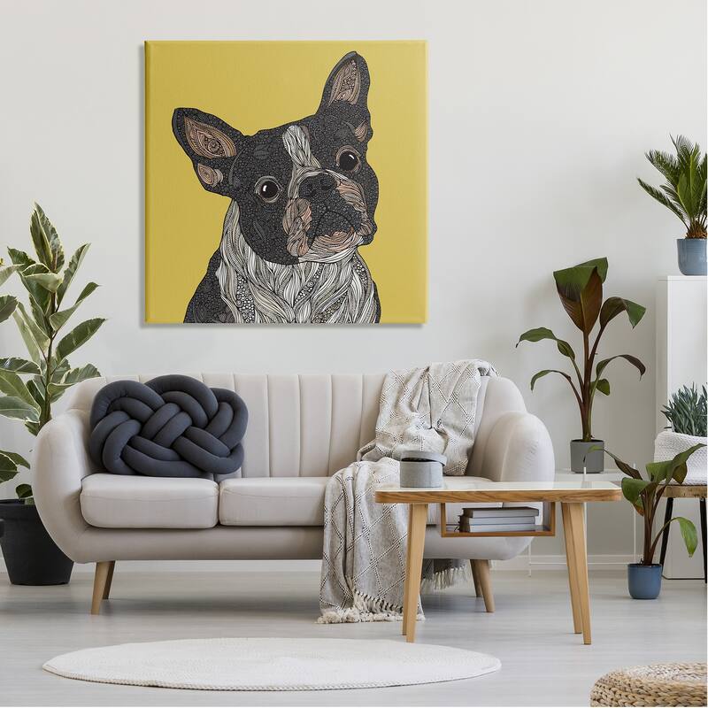 Stupell French Bulldog Detailed Geometric Fractal Shapes Botanicals Canvas Wall Art, Design by Valentina Harper