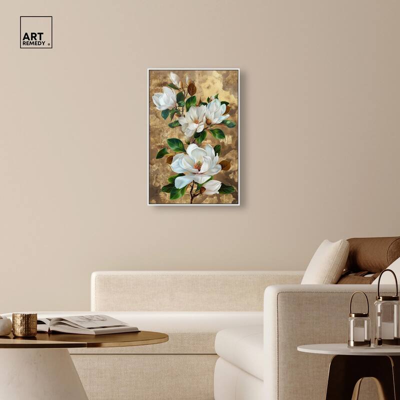 Guilded White flora Canvas by Art Remedy
