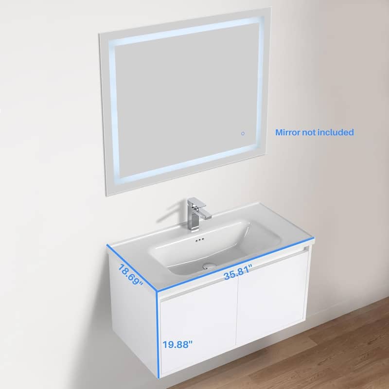 Blossom 36" Wall-Mounted Bathroom Vanity with Ceramic Sink, Soft-Close