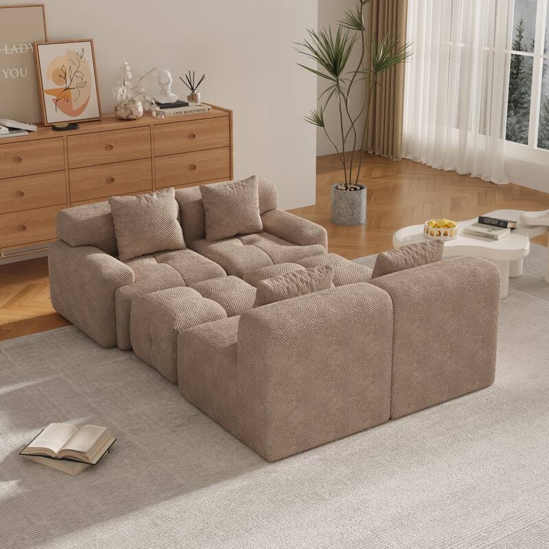 Modular U-Shaped Sectional Sofa, Oversized Boneless Cloud Floor Sofa, Convertible Sleeper Sofa with 2 Ottomans & 4 Pillows