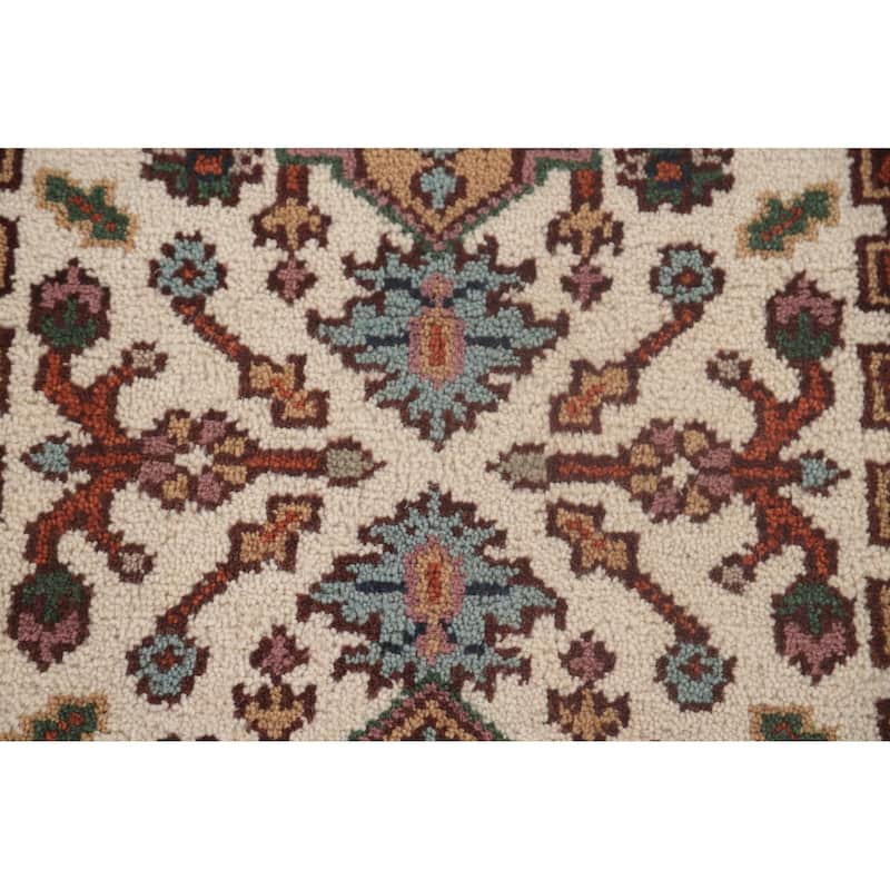 Geometric Beige Heriz-Serapi Oriental Runner Rug Handmade Wool Carpet - 2'6"x 8'0"