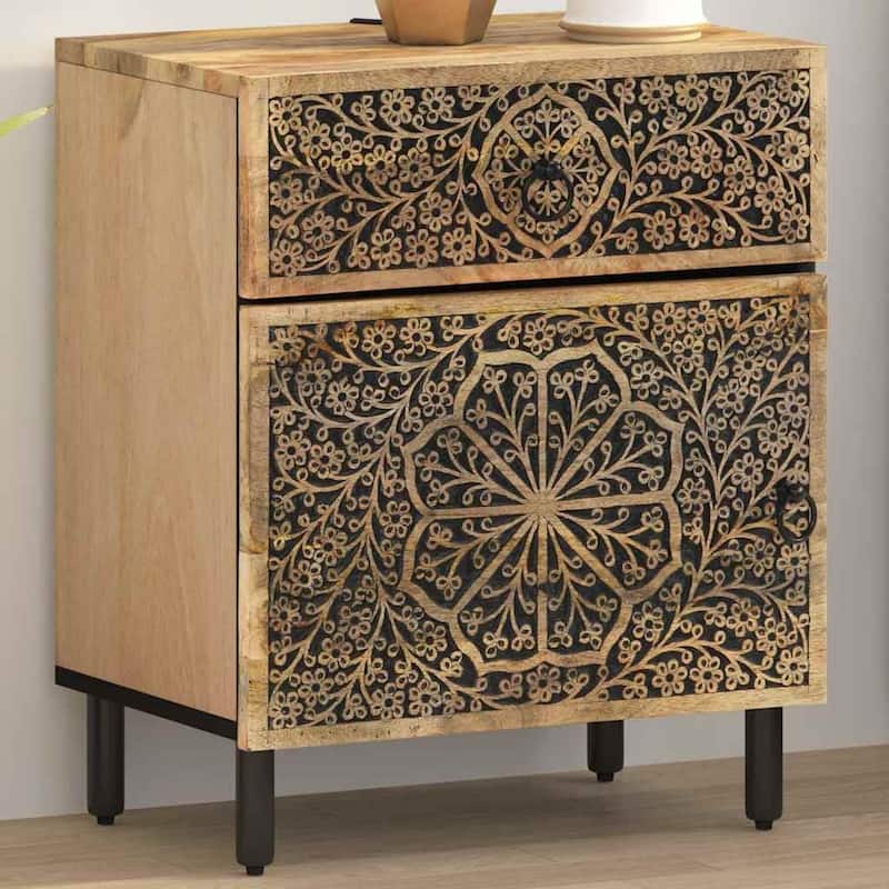 vidaXL Bedside Cabinet Natural wood Solid mango wood, engineered wood, iron - 13.0 x 19.7 x 23.6 in
