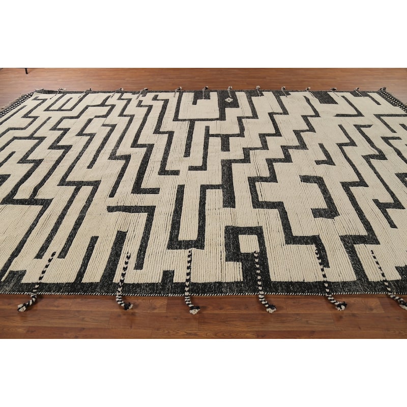 Geometric Moroccan Large Area Rug Handmade Wool Carpet - 9'9"x 14'10"