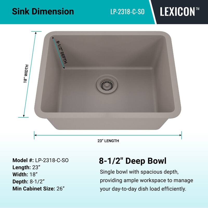 23 Inch Lexicon Platinum Quartz Composite Drop-in Undermount Single Bowl Galaxy Concrete Kitchen Sink LP-2318-C-SO