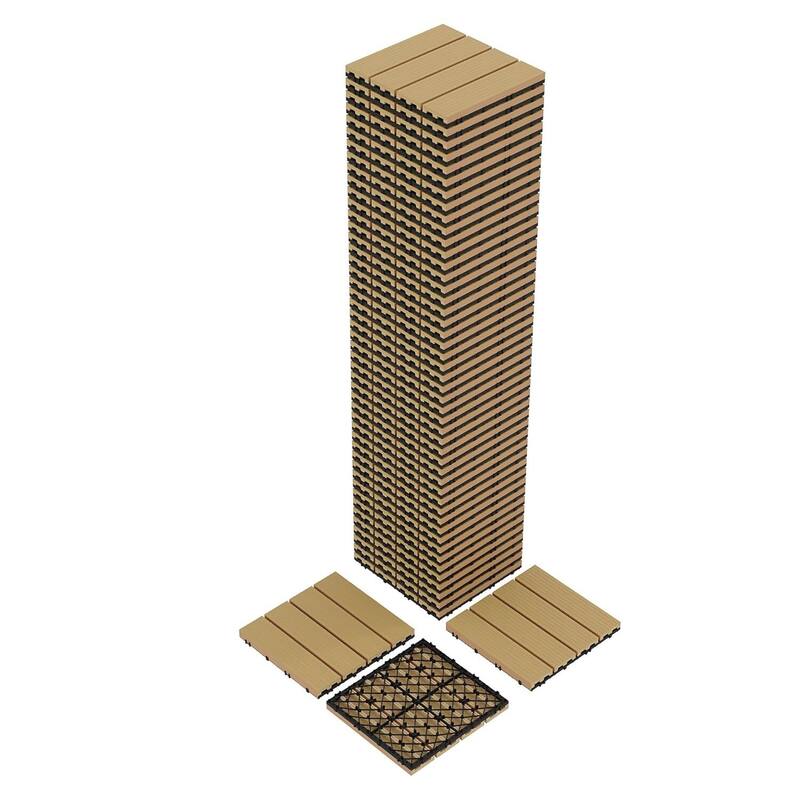 48-Pack 12"X12" Interlocking Patio Flooring Tiles for Patio, Balcony, Porch, Poolside - Brown