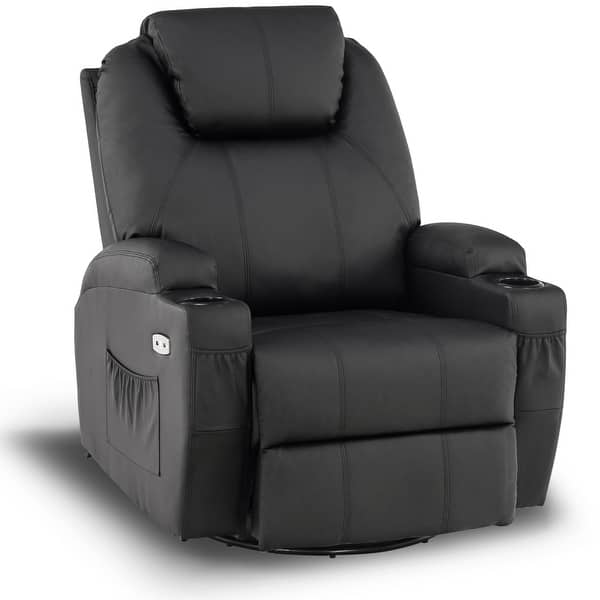 slide 2 of 48, MCombo Manual Swivel Glider Rocker Recliner Chair with Massage and Heat, Faux Leather 8031