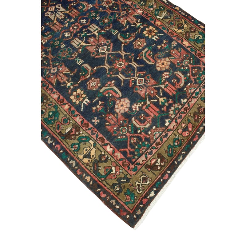 Fine Vintage Distressed Ashkan Navy/Brown Runner - 3'6" x 9'5"