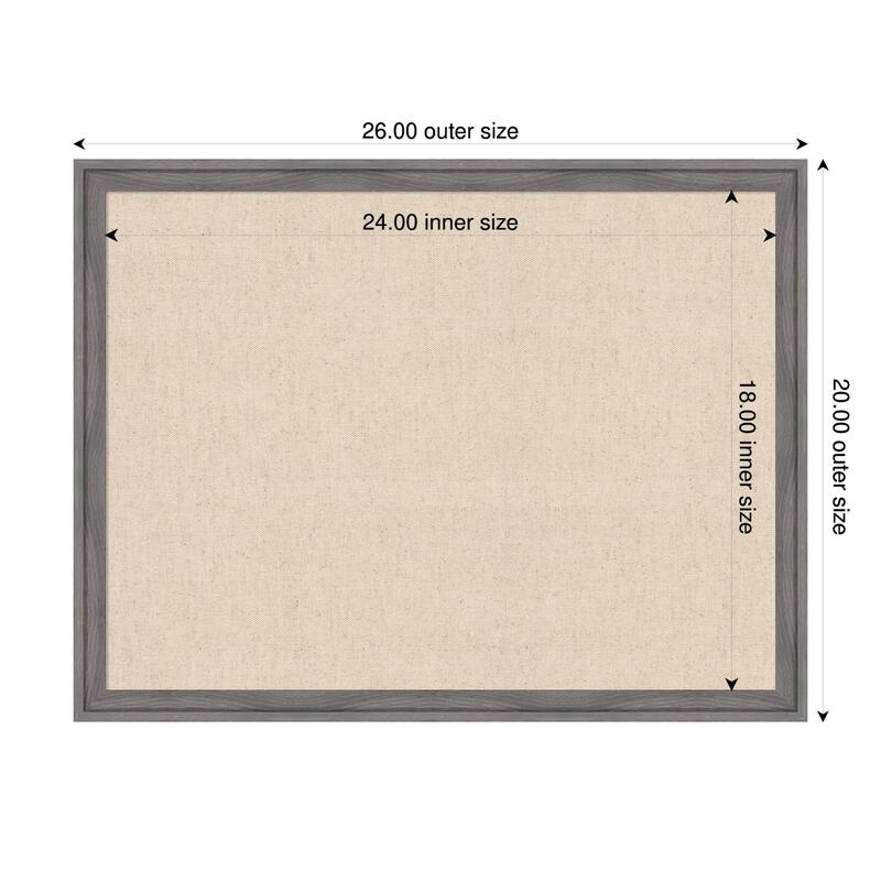 Amanti Art Framed Fabric Pinboard Natural Linen Printed Bulletin Board - Board Size 24 x 18 - Florence Grey