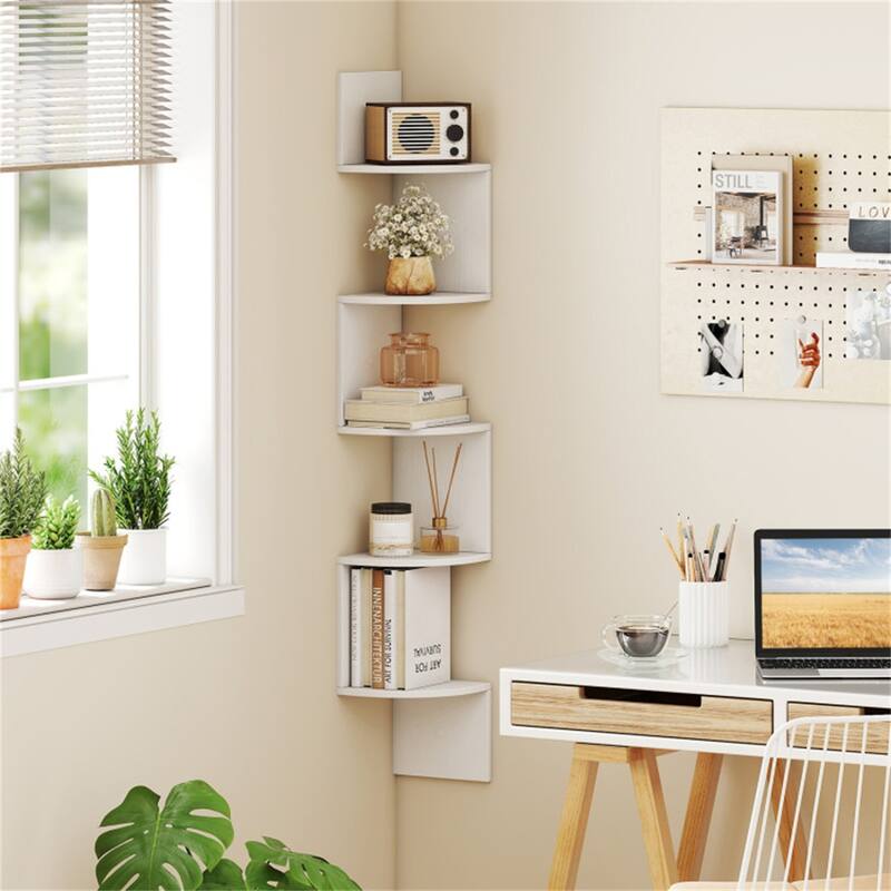 5-Tier Floating Corner Shelf Wall Mounted Organizer for Living Room Bedroom or Kitchen - 8" x 8" x 50"
