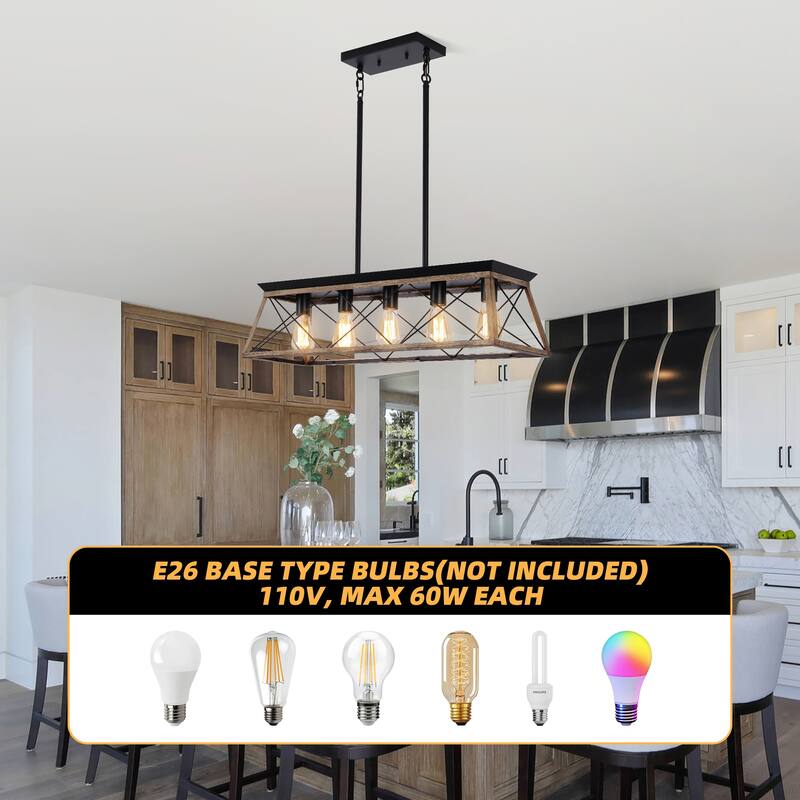 Mateo 31.5 in. 5-Light Farmhouse Chandelier Light with Caged Metal Shade
