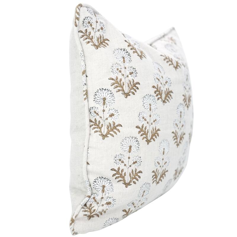 Fabdivine Pipine Fall Décor Farmhouse Hand Block Print Pillow Cover Sofa, Couch Cushion Case Linen - Pillow Covers - Rishi- White, Brown - 26" x 26"