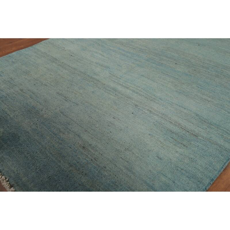 Light Blue Gabbeh Oriental Foyer Rug Hand-Knotted Wool Carpet - 3'4"x 4'7"