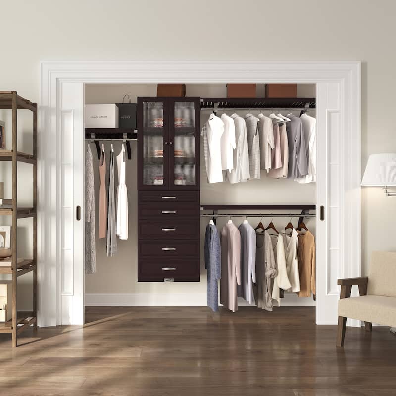 John Louis Home Solid Wood Walk-In Closet System with 5-Drawers and Doors Espresso
