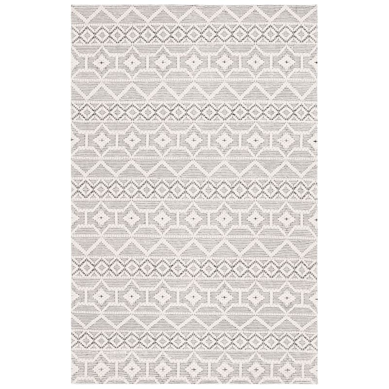 SAFAVIEH Handmade Marbella Vladiana Boho Geometric Wool & Viscose - 5' x 8' - Grey/Ivory - Rectangle