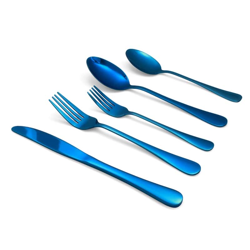 Elyon Luly Mirror Colored Stainless Steel Flatware Set - Blue - Service for 12