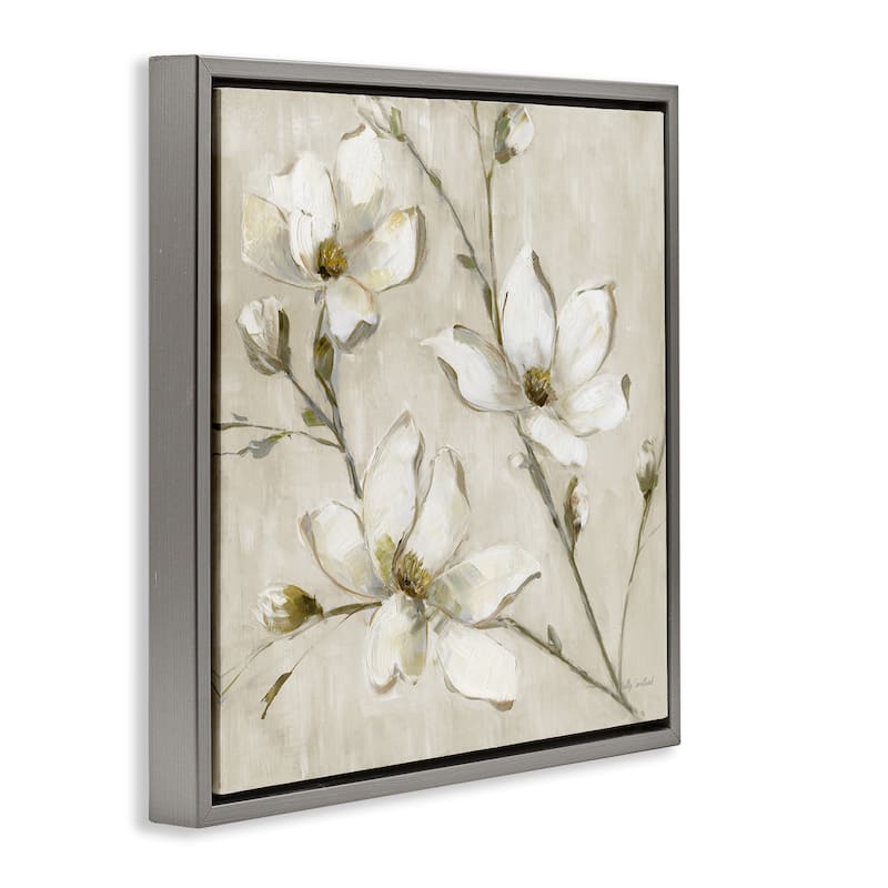 Stupell Neutral Dogwood Branches Framed Floater Canvas Wall Art Design By Sally Swatland