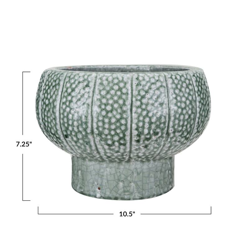Embossed Terra-cotta Footed Vase Planter with Dot Pattern - 10.6"L x 10.6"W x 7.3"H