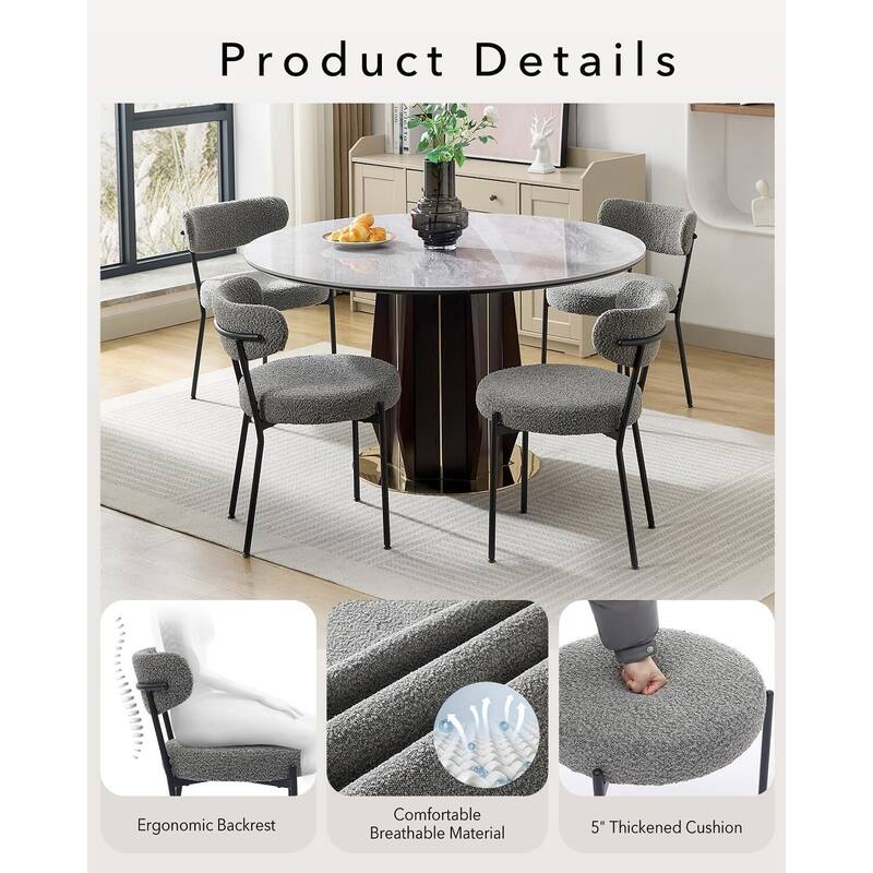 Set of 2 Upholstered Modern Kitchen Boucle Dining Chairs for Home, Kitchen